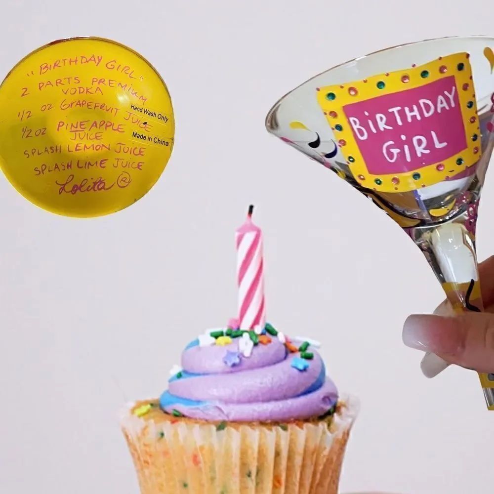 Lolita “Birthday Girl” martini glass l Love My Martini l Hand-Painted Collecta..
